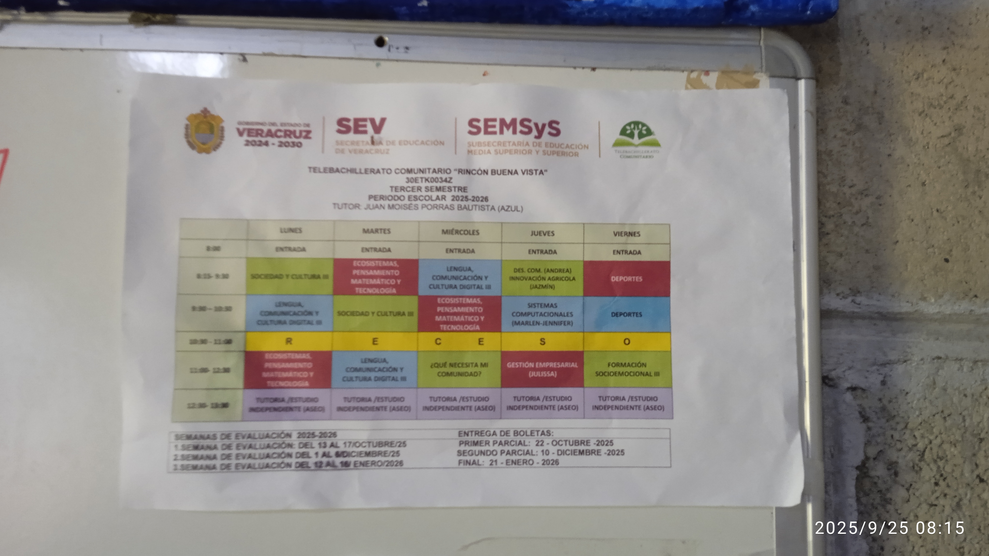 Horario del Semestre 3